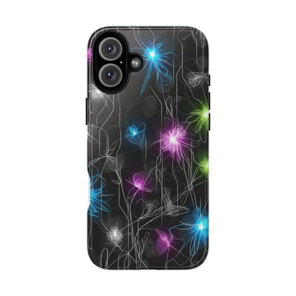 Neon Floral Tough Phone Case — Glow Flower Protective iPhone Cover