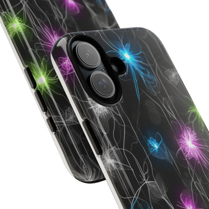 Neon Floral Tough Phone Case — Glow Flower Protective iPhone Cover