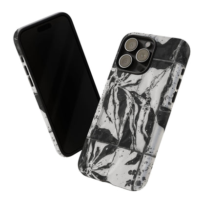 Monochrome Tile Floral Tough Phone Case