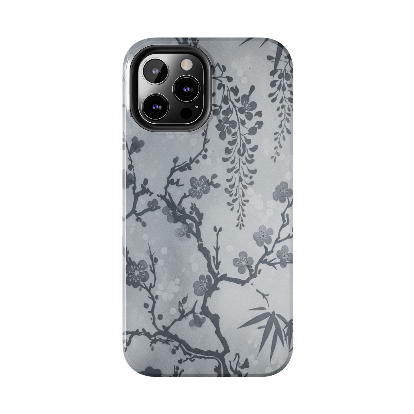 Tough Phone Case — Gray Cherry Blossom Ink Floral Design