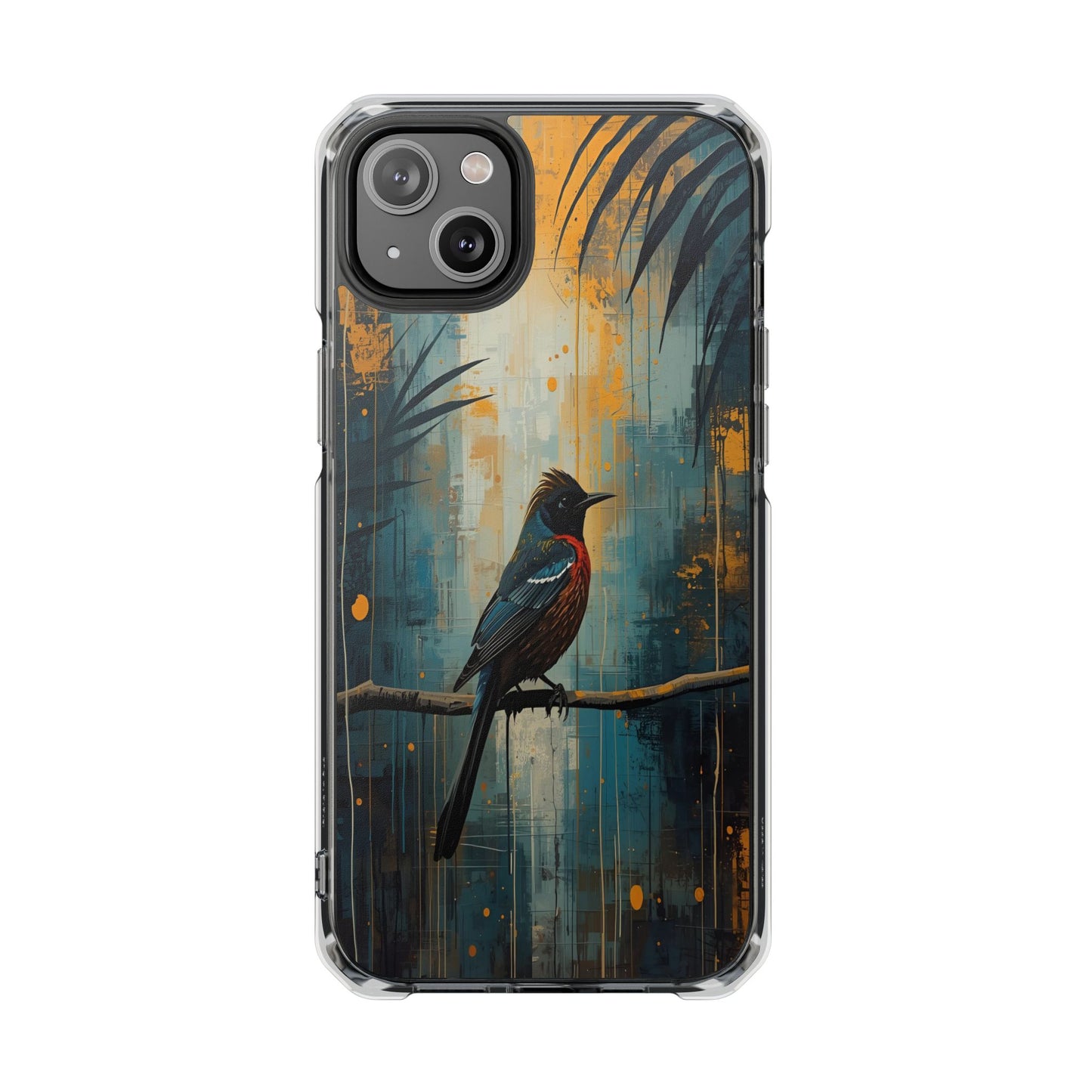 Clear Magnetic Phone Case — Artful Tūī Bird on Branch Design