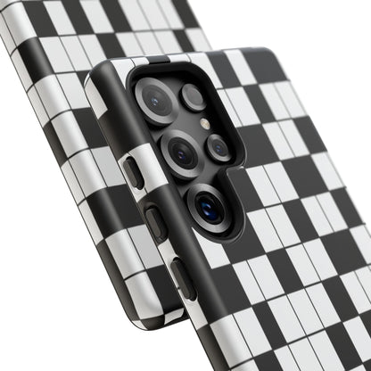 Crossword Grid Phone Case — Black & White Puzzle Pattern Tough Phone Cover
