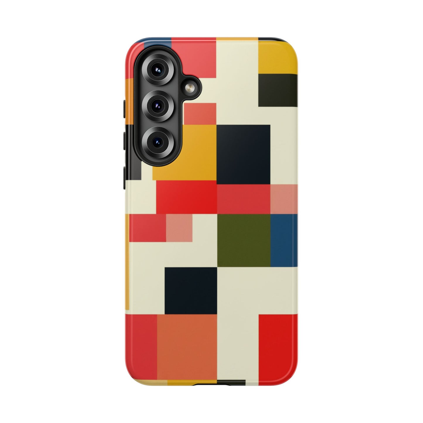 Abstract Color Block Tough Phone Case — Retro Geometric Protective Cover