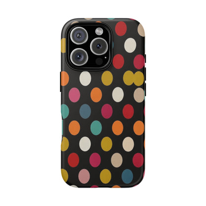 Polka Dot Tough Phone Case – Colorful Retro Dots on Black