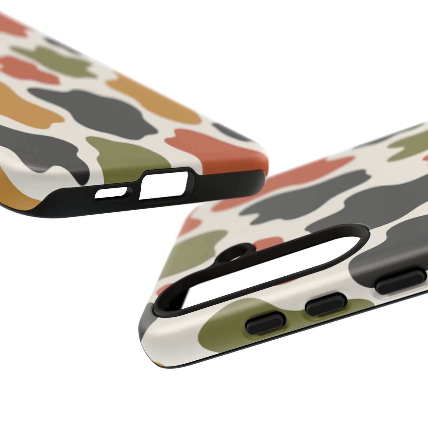 Camouflage Pattern Tough Phone Case – Retro Olive, Rust & Mustard Protective Cover