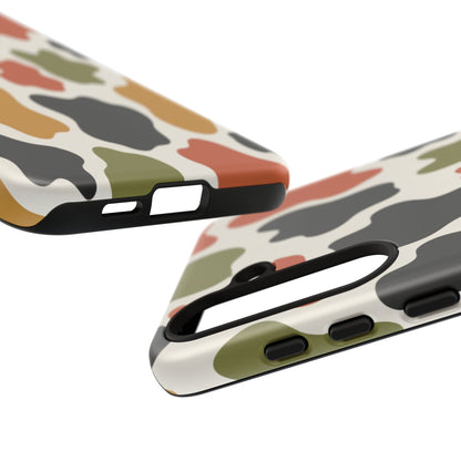 Camouflage Pattern Tough Phone Case – Retro Olive, Rust & Mustard Protective Cover