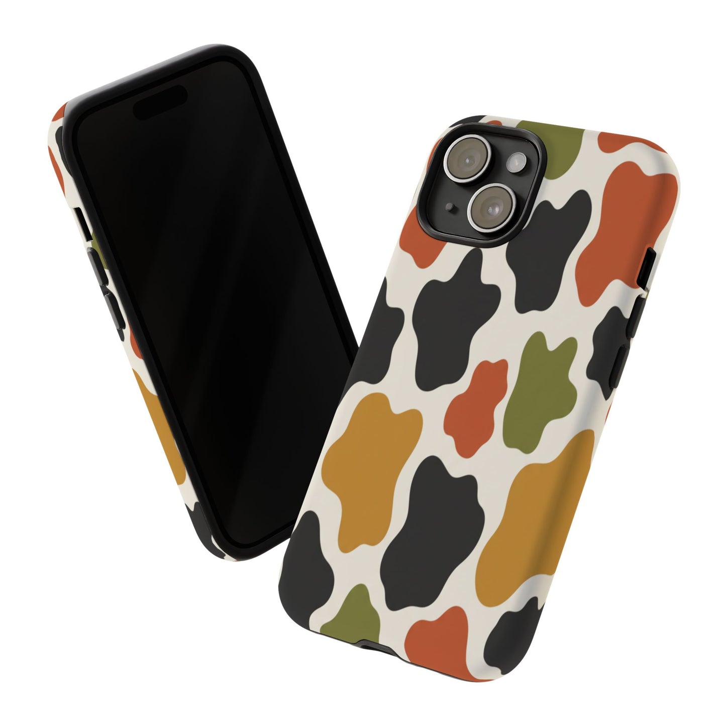 Camouflage Pattern Tough Phone Case – Retro Olive, Rust & Mustard Protective Cover