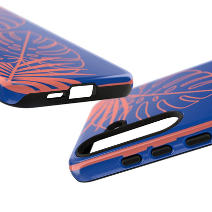 Tropical Monstera Phone Case — Blue & Coral Leaf Protective Cover