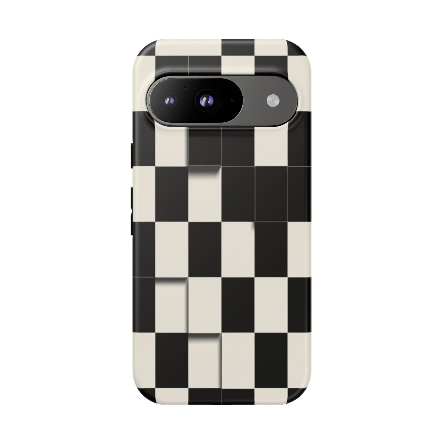 Checkerboard Tough Phone Case — Classic Black & Cream Grid Protective Cover