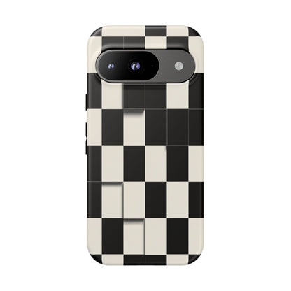 Checkerboard Tough Phone Case — Classic Black & Cream Grid Protective Cover