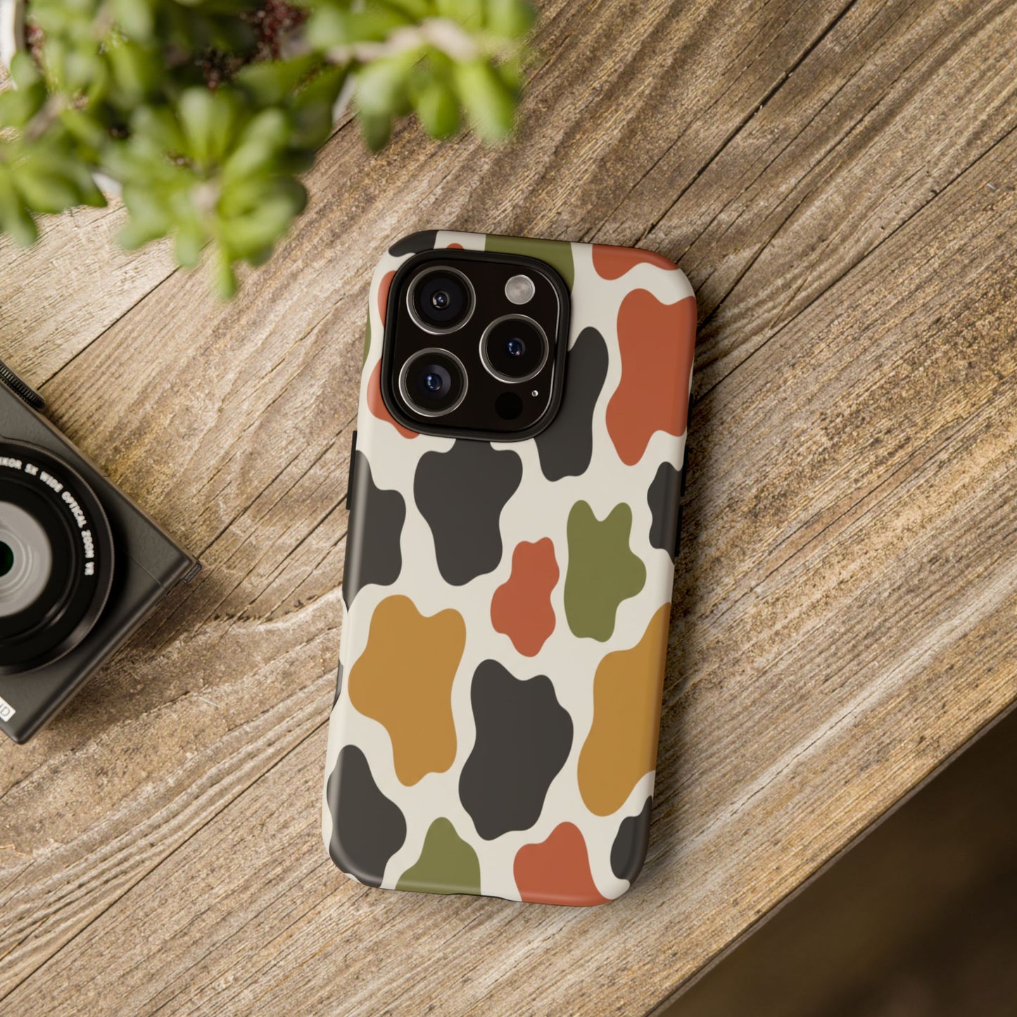 Camouflage Pattern Tough Phone Case – Retro Olive, Rust & Mustard Protective Cover