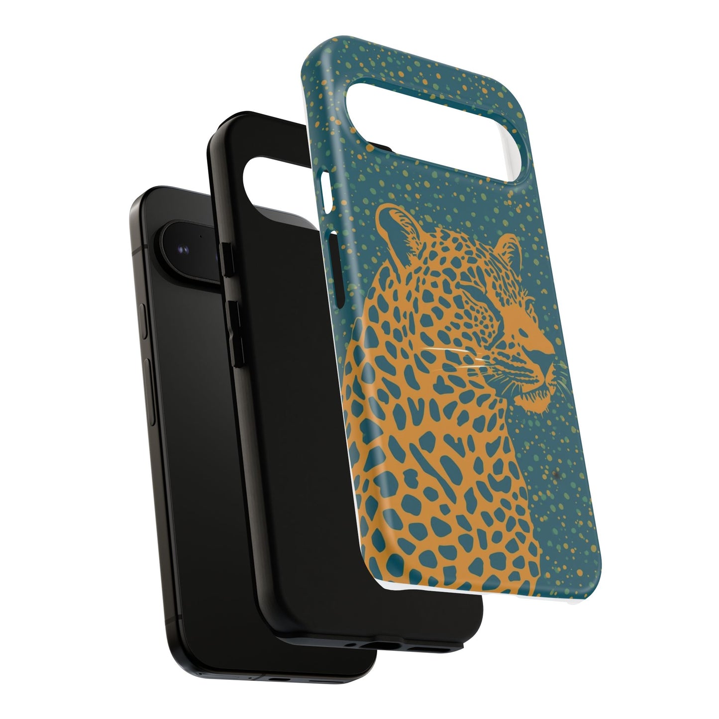 Leopard Spotlight Phone Case — Teal Gold Animal Print Protective Cover