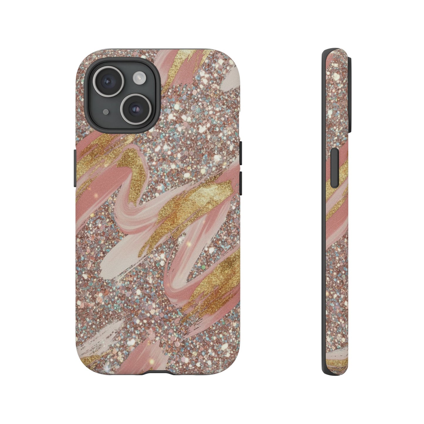 Glitter Blush Marble Phone Case — Pink Gold Swirl Tough Case