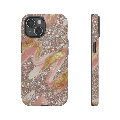 Glitter Blush Marble Phone Case — Pink Gold Swirl Tough Case