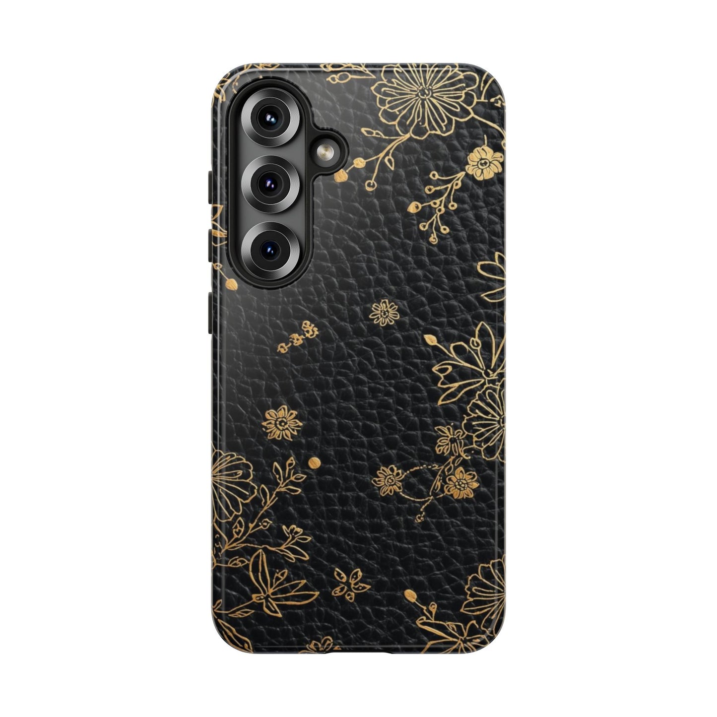 Floral Gold Foil Leather Texture Tough Phone Case