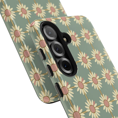 Daisy Pattern Tough Phone Case — Retro Floral Protective Cover