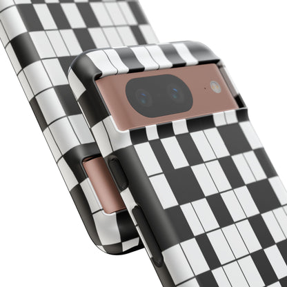 Crossword Grid Phone Case — Black & White Puzzle Pattern Tough Phone Cover