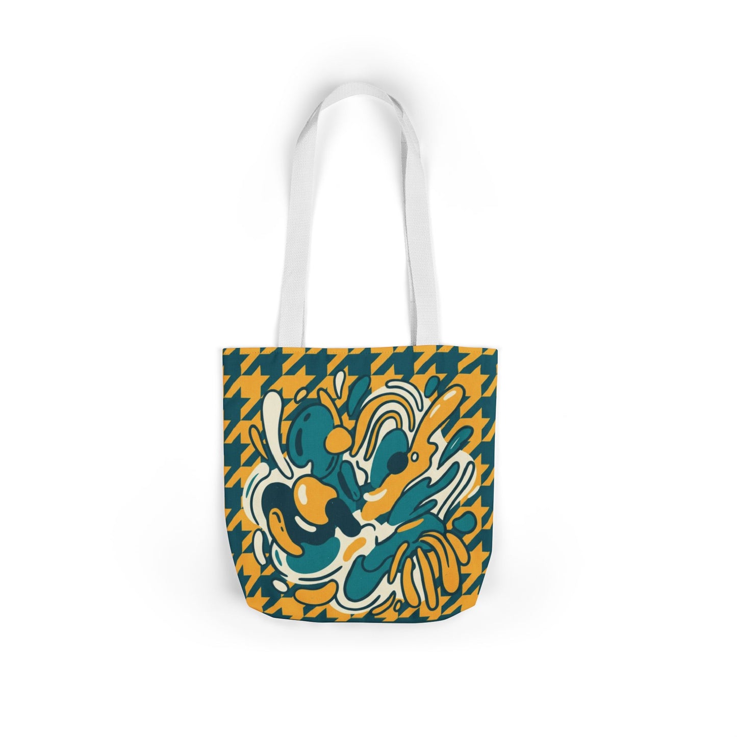 Retro Floral Houndstooth Canvas Tote