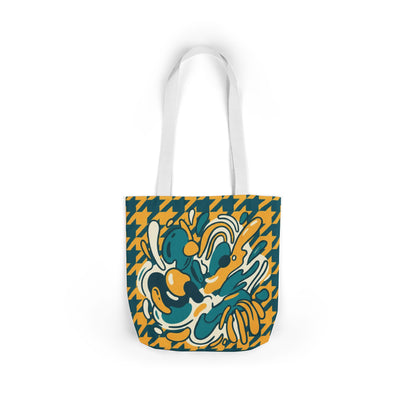 Retro Floral Houndstooth Canvas Tote