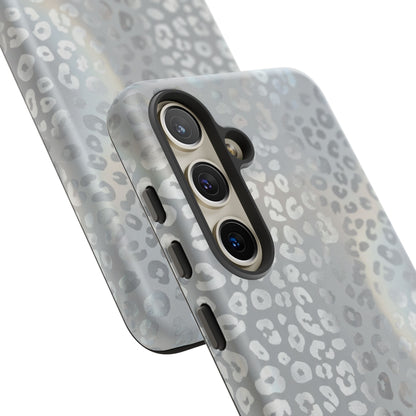 Grey Leopard Print Tough Phone Case — Durable Protective iPhone Cover
