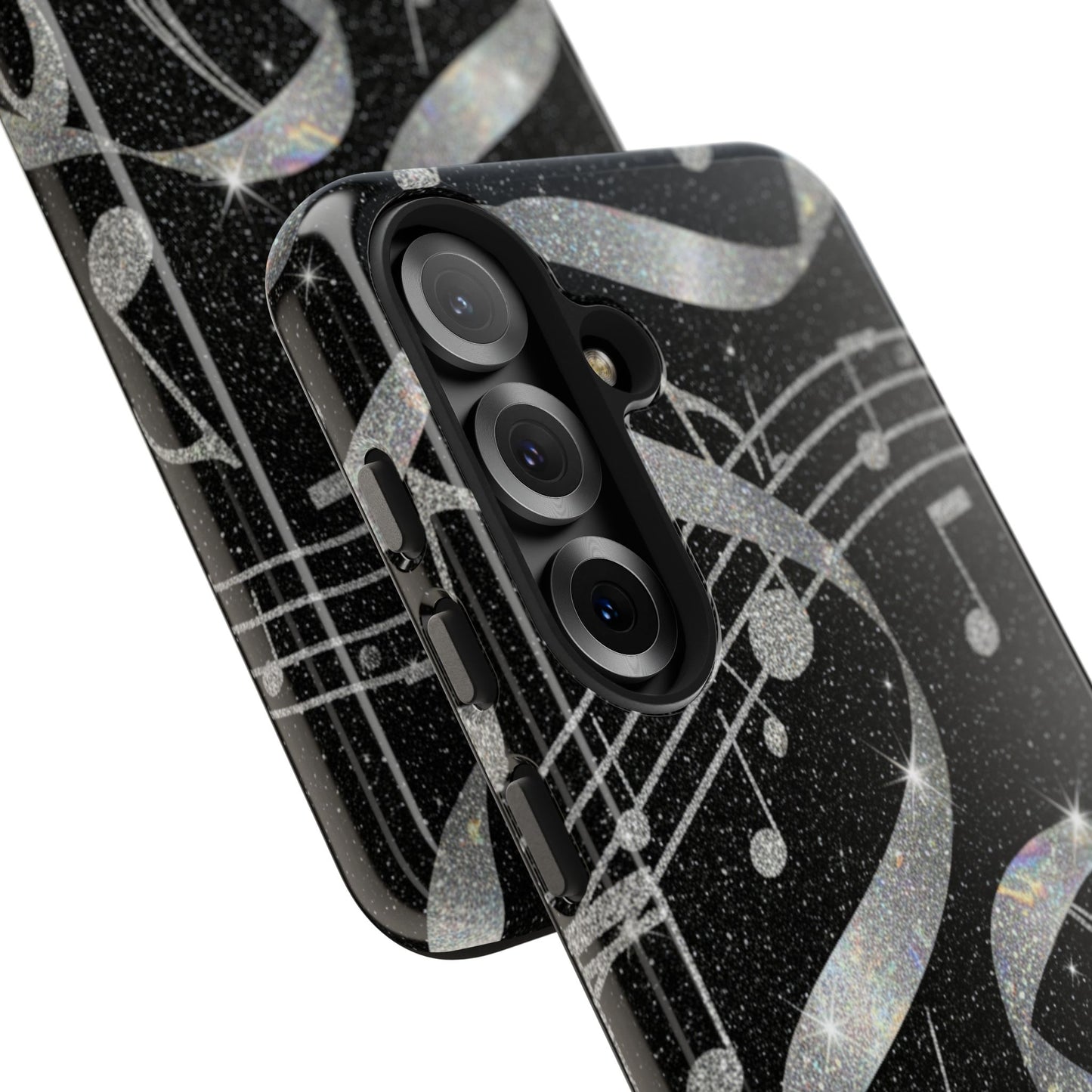 Musical Notes Tough Phone Case – Glitter Black Musician Phone Cover