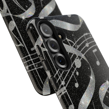 Musical Notes Tough Phone Case – Glitter Black Musician Phone Cover