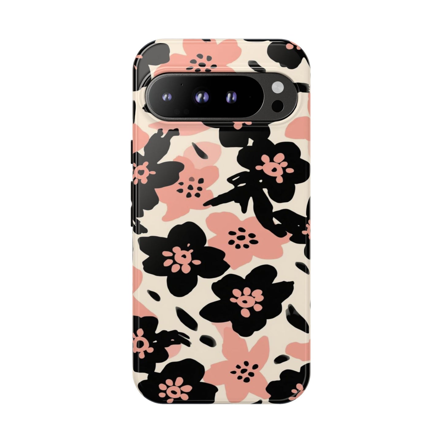 Floral Phone Case — Pink & Black Retro Blossom Protective Cover