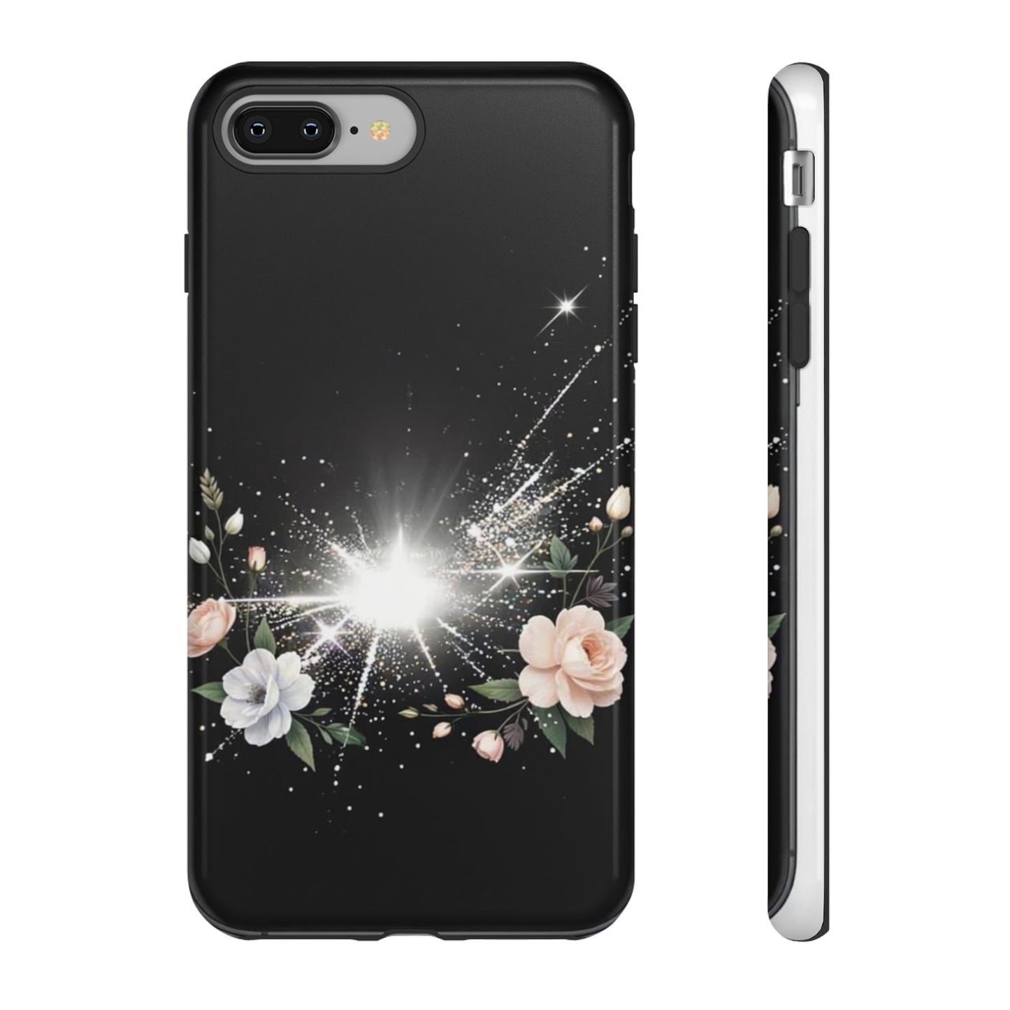 Floral Burst Phone Case — Protective Black Sparkle Design