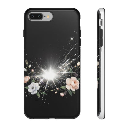 Floral Burst Phone Case — Protective Black Sparkle Design