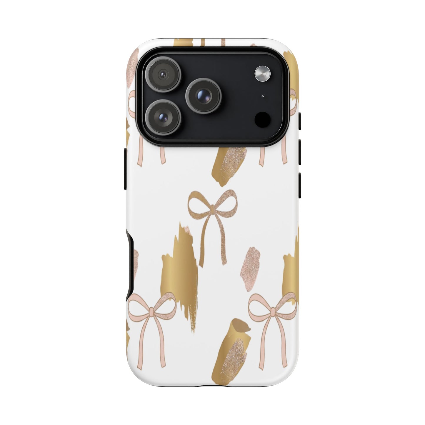 Phone Case — Gold Brushstroke & Blush Bow Pattern