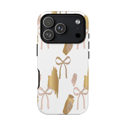 Phone Case — Gold Brushstroke & Blush Bow Pattern