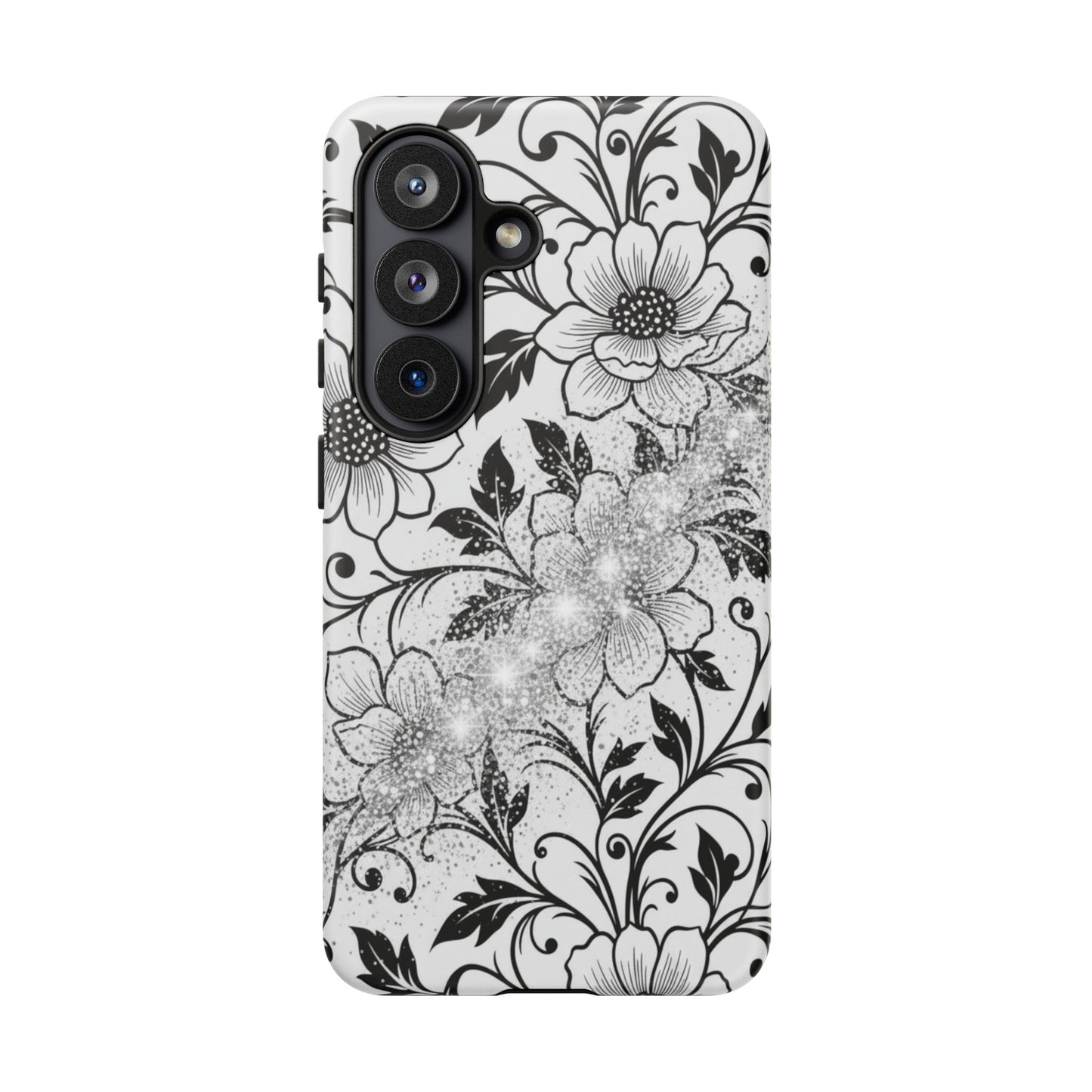Floral Lace Phone Case — Black & White Vintage Flower Protective Case