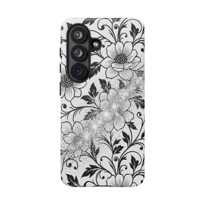 Floral Lace Phone Case — Black & White Vintage Flower Protective Case