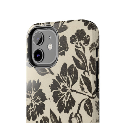 Floral Noir Tough Phone Case — Black Vintage Flower Protective Cover