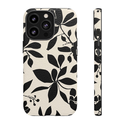 Black Floral Pattern Phone Case — Monochrome Botanical Tough Case