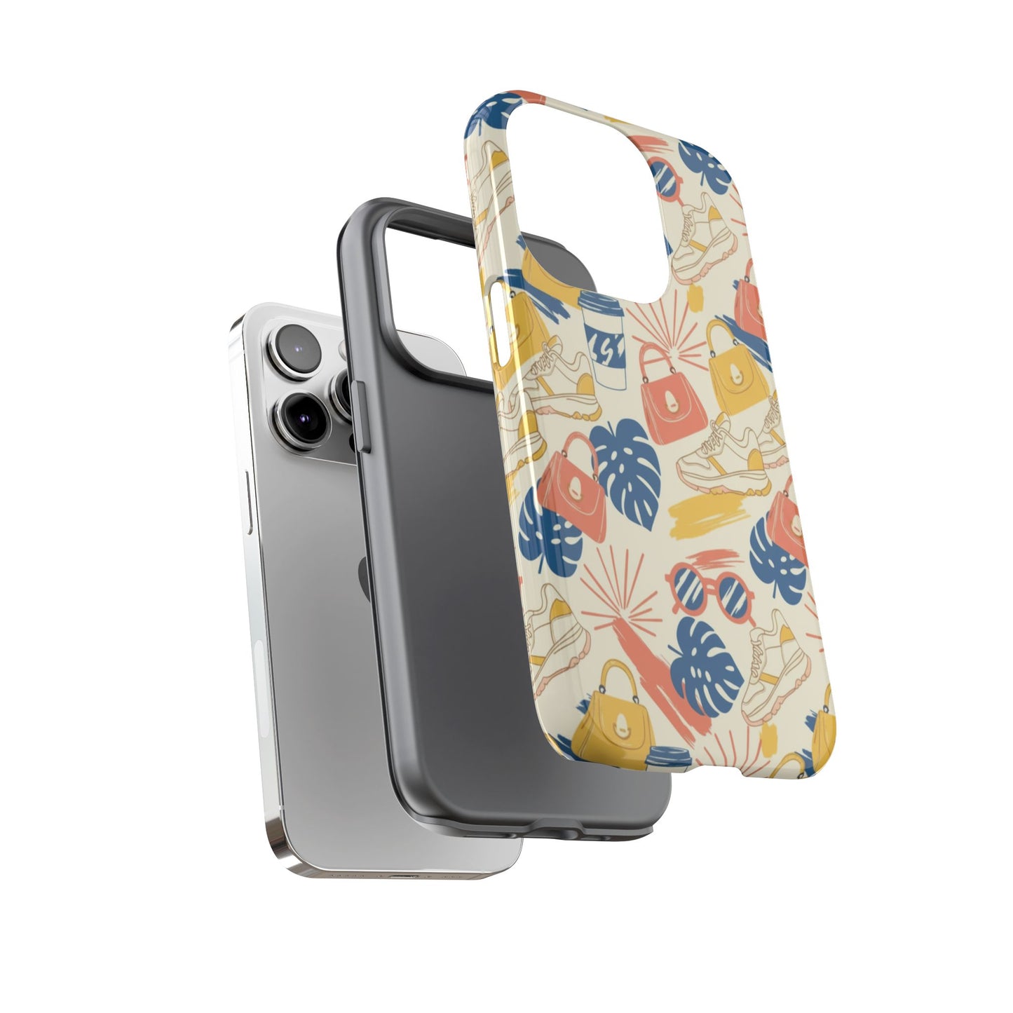 Tough Cases: Retro Summer Pattern Phone Case – Sunglasses, Sneakers & Tropical Leaves