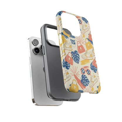Tough Cases: Retro Summer Pattern Phone Case – Sunglasses, Sneakers & Tropical Leaves