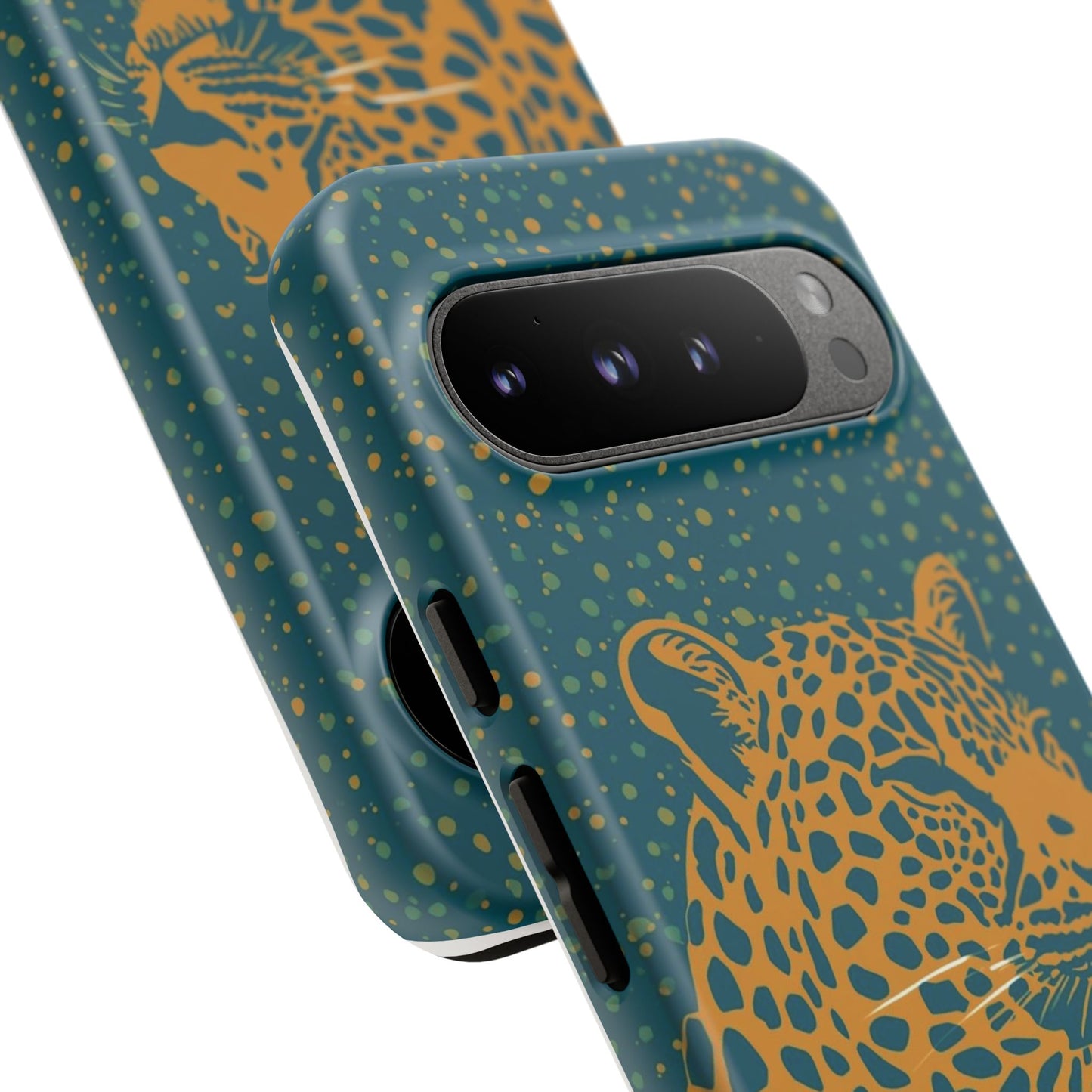 Leopard Spotlight Phone Case — Teal Gold Animal Print Protective Cover
