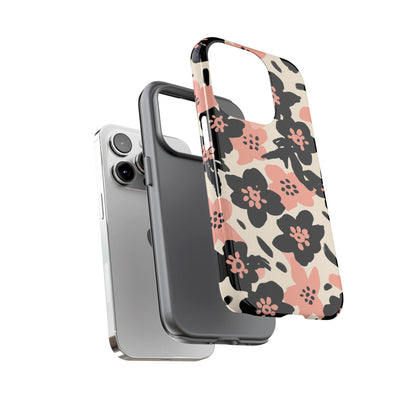 Floral Phone Case — Pink & Black Retro Blossom Protective Cover