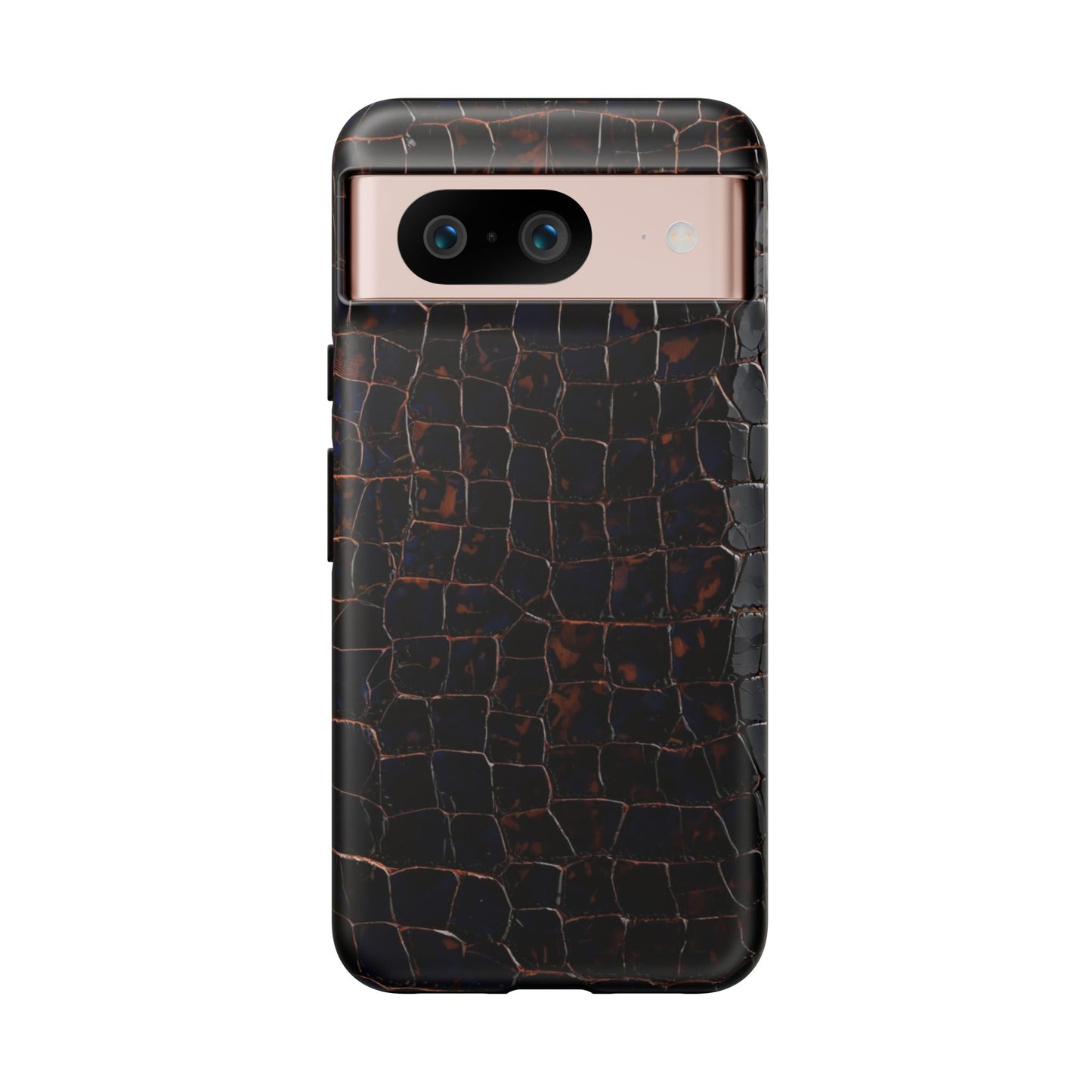 Croc-Embossed Tough Phone Case — Shockproof Black Alligator Texture