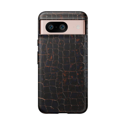 Croc-Embossed Tough Phone Case — Shockproof Black Alligator Texture