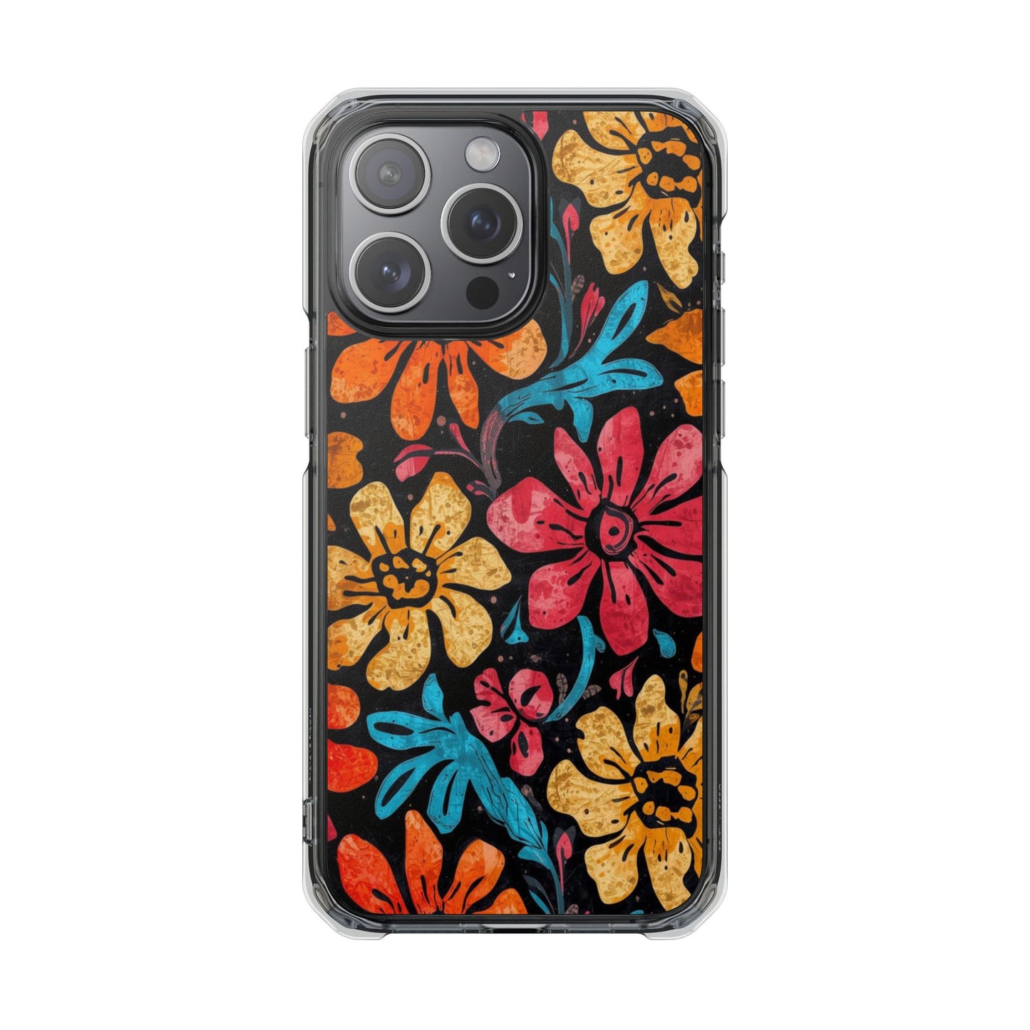 Clear Magnetic Phone Case — Retro Floral Pattern (Impact-Resistant)