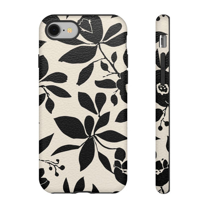 Black Floral Pattern Phone Case — Monochrome Botanical Tough Case