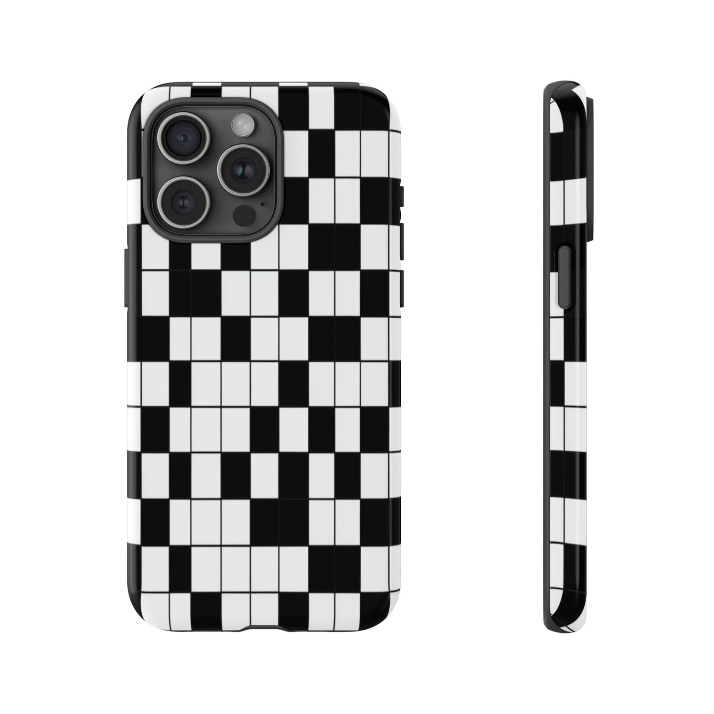 Crossword Grid Phone Case — Black & White Puzzle Pattern Tough Phone Cover