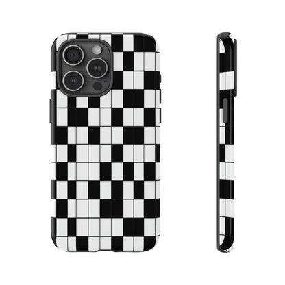 Crossword Grid Phone Case — Black & White Puzzle Pattern Tough Phone Cover