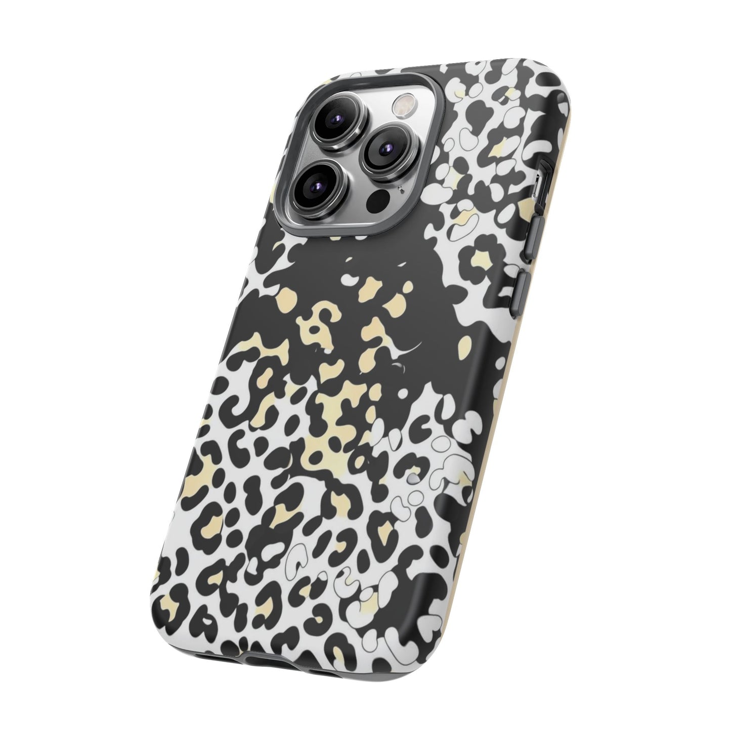 Leopard Splash Tough Phone Case — Black & Cream Animal Print Protective Cover