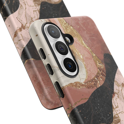Marbled Rose Gold Phone Case — Abstract Pink & Black Protective Tough Case