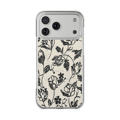 Floral Clear Magnetic Phone Case — Black Sketch Roses