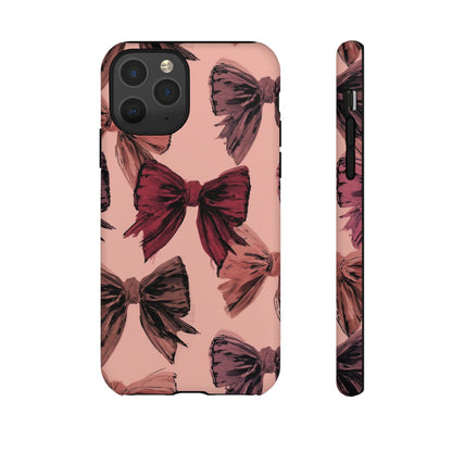Bow Pattern Tough Phone Case — Pink Watercolor Bows Protective iPhone Cover
