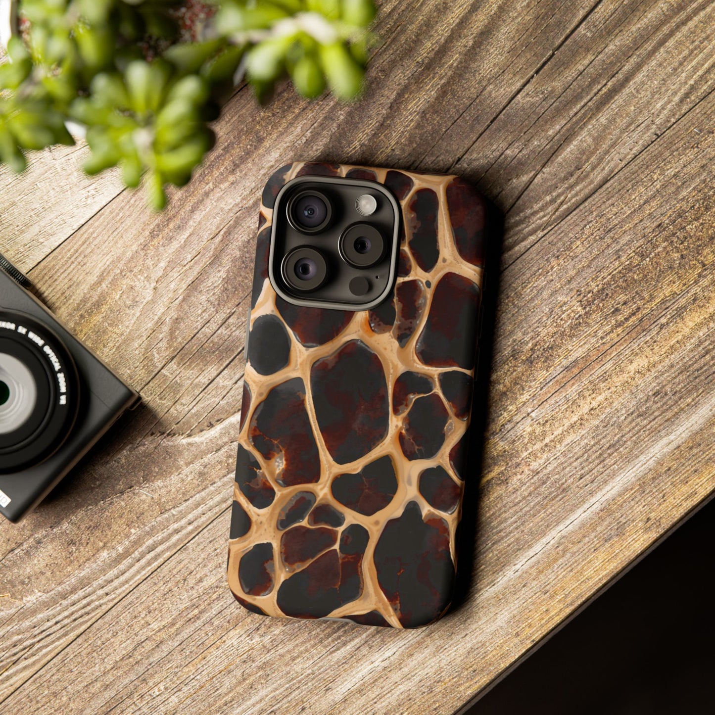 Phone Case — Brown Leather Dot Texture Rugged Protective Cover